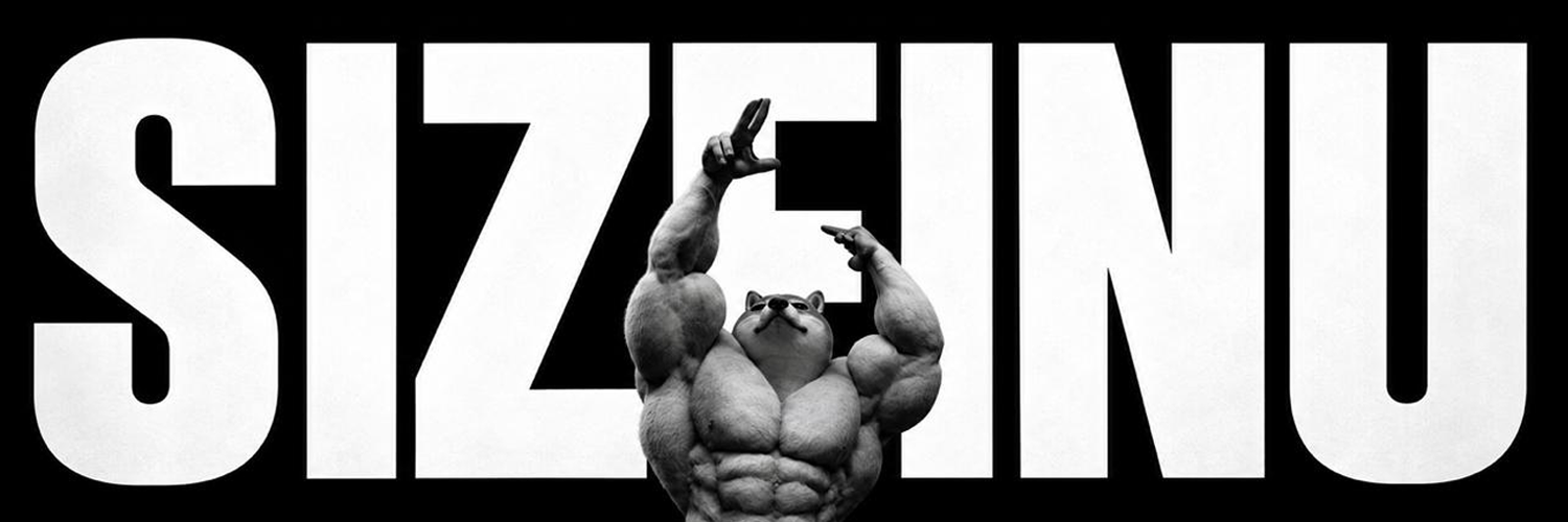 SIZEINU. A massively muscular Shiba flexes beneath the wordmark.